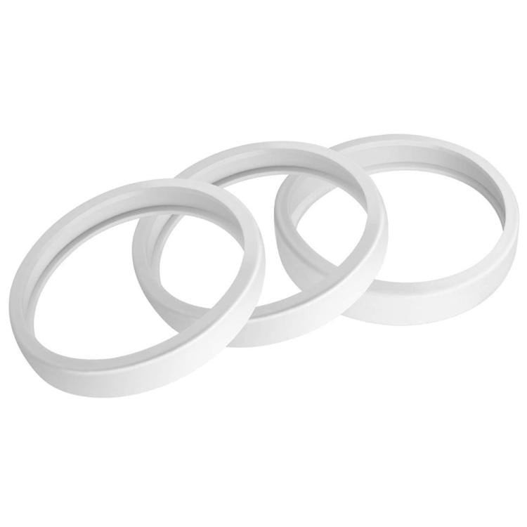 Pool cleaning sweeper tires set of 3 white circular rings, stacked at angles