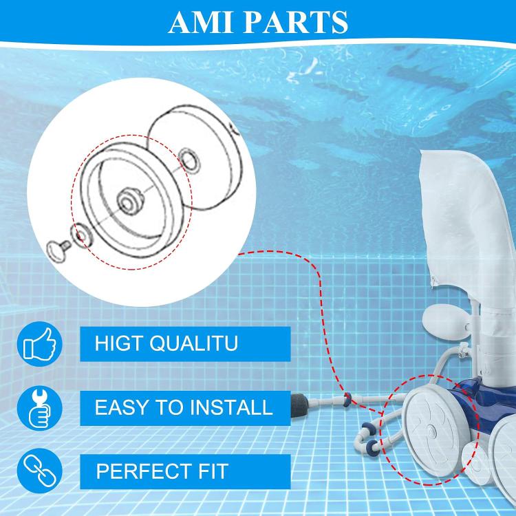 Pool cleaning sweeper tires set of 3 white circular rings near pool cleaner