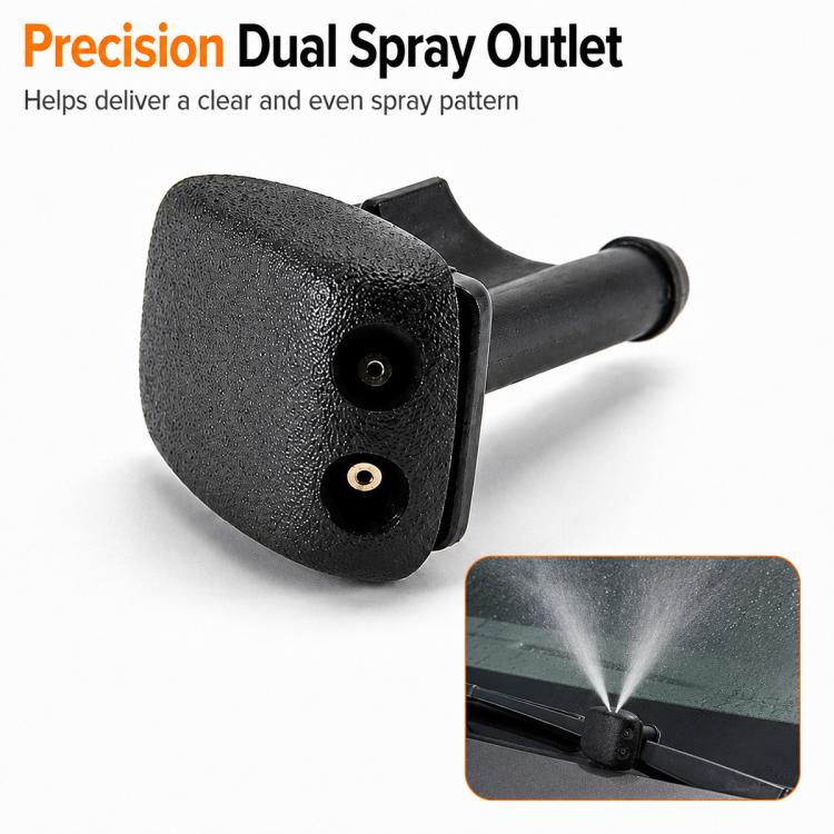 Windshield washer nozzle with dual spray outlets, black textured housing