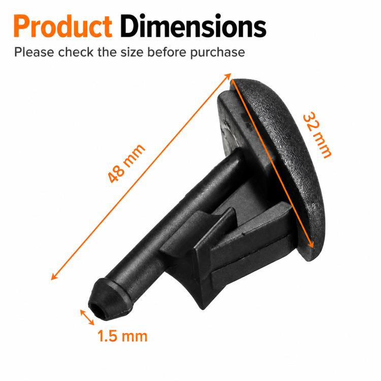 Windshield washer nozzle size diagram showing 32 mm and 48 mm measurements