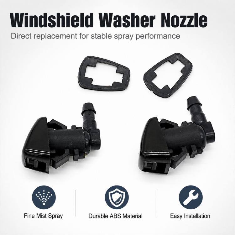 Windshield washer nozzle set with two nozzles and two rubber gasket seals