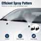 Windshield washer nozzle set producing a wide, even spray pattern on glass
