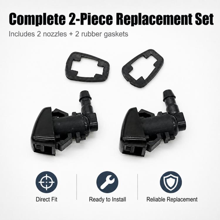 2-piece windshield washer nozzle replacement set with two nozzles and two gaskets