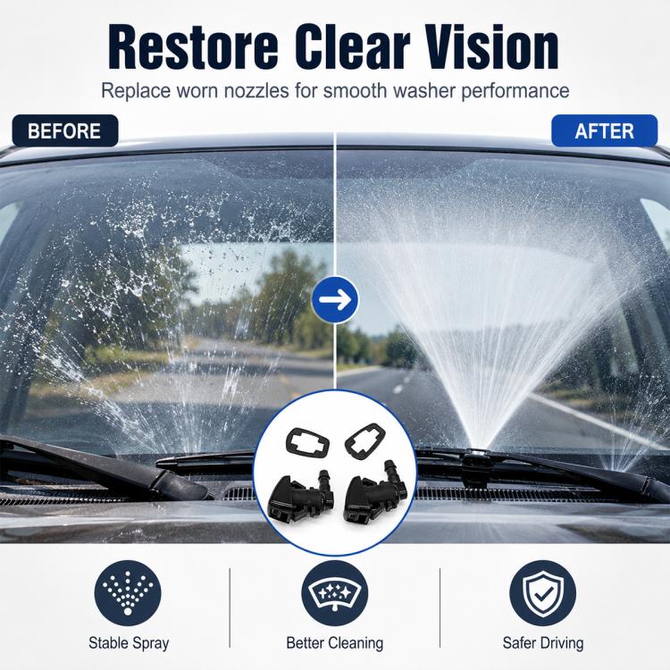Windshield washer nozzle set for clearer visibility with strong windshield spray