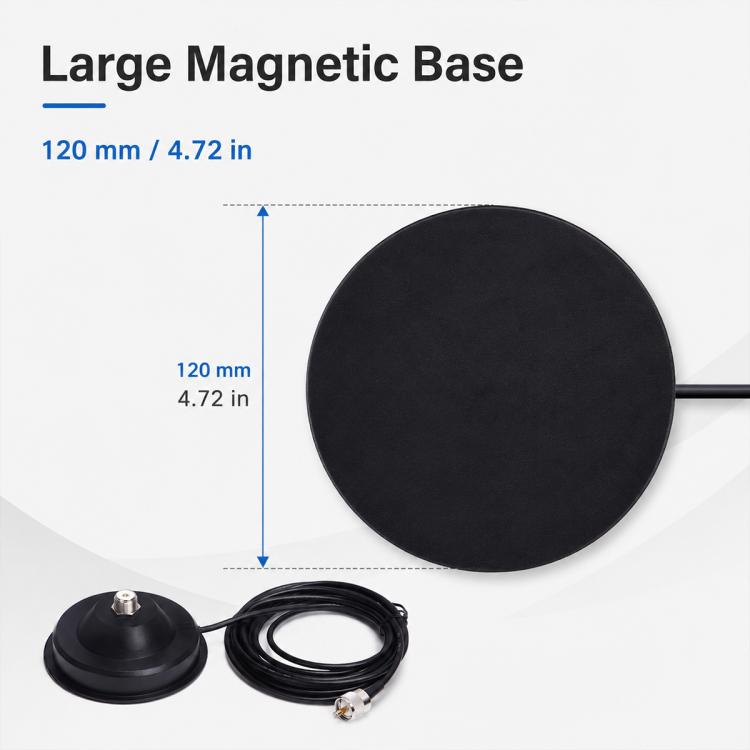 Round black magnetic antenna base with coax cable and connector