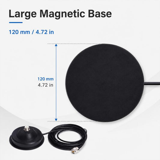 12CM Vehicle Magnetic Antenna Mount Base with 5M Coaxial Cable for Mobile Radio Antennas