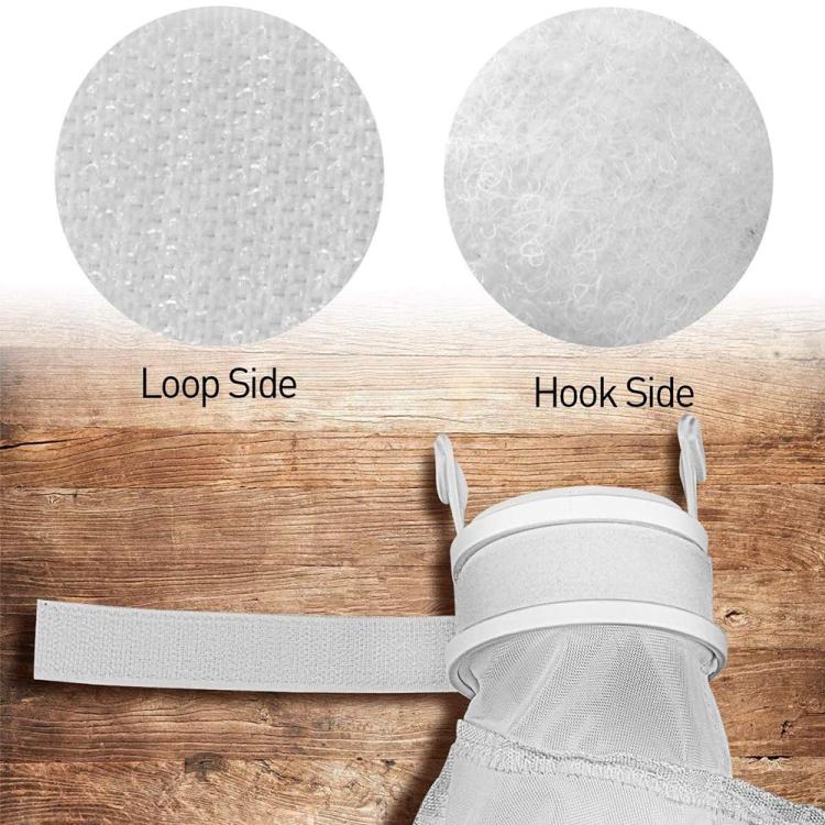 Pool filter bag strap showing hook-and-loop sides and white mounting ring