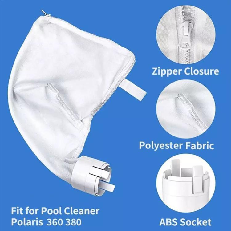 White mesh pool filter bags with zipper closure and ABS socket connectors