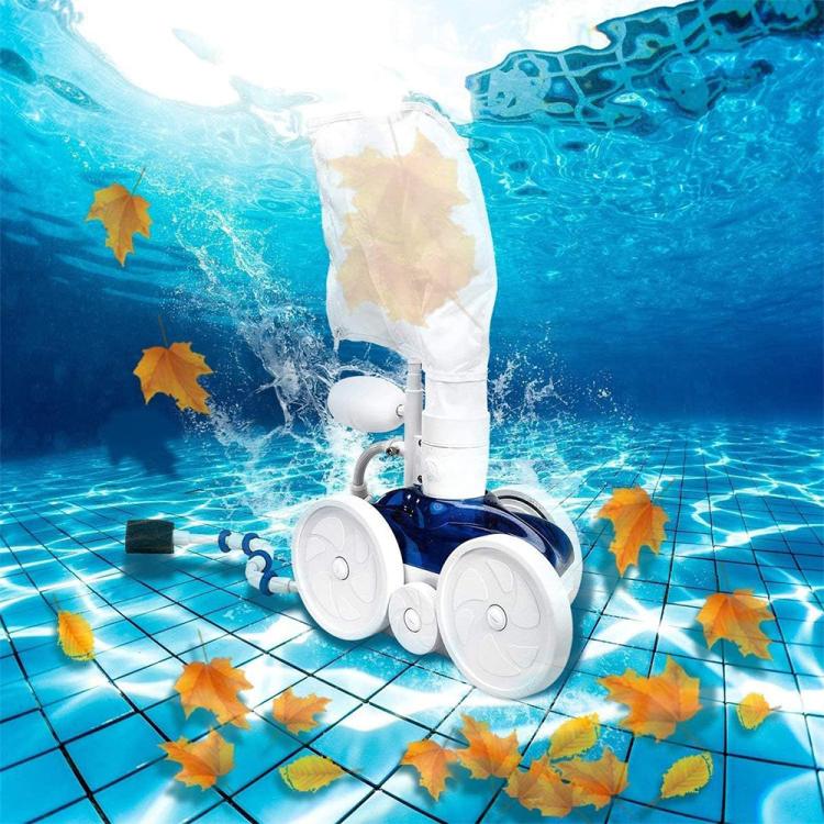 Robot pool cleaner with two white replacement filter bags attached