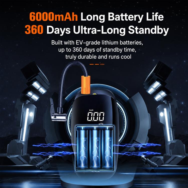 Portable car air pump with digital pressure display and dual nozzle attachments