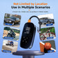 Black portable digital air pump with hose and stand base, showing pressure on display