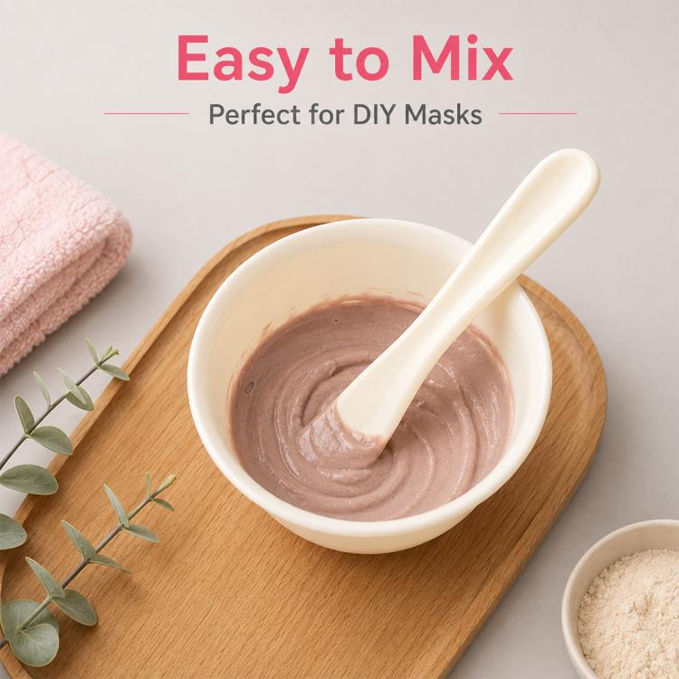 Soft silicone facial mask mixing bowl with scale markings and mixing spatula