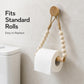 Wooden beaded toilet paper holder with wooden bar and roll-holding support