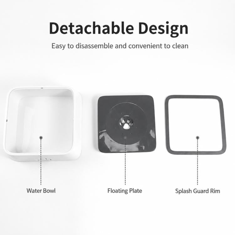 Removable pet water bowl set with floating plate and splash guard rim.