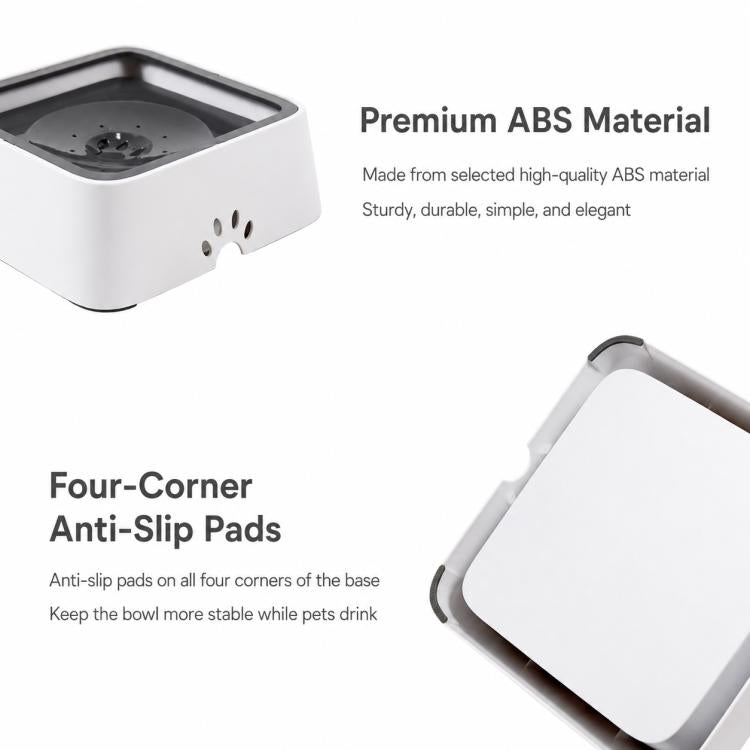 White pet water bowl with anti-slip pads and removable water tray.
