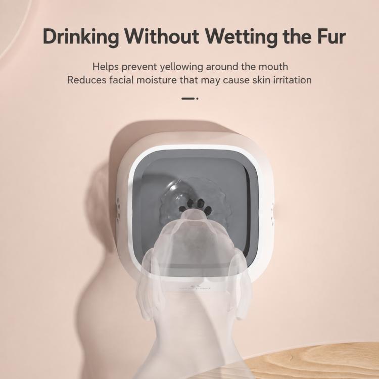 No-wet pet water bowl with clear inner cover and paw icon, els pet logo.