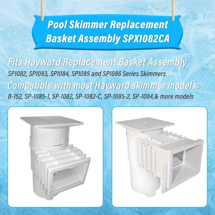 White pool skimmer replacement basket assembly, rounded perforated filter basket