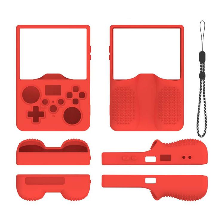 Red silicone protective case for handheld game console, with lanyard cord