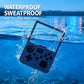 Blue silicone protective case for handheld console shown underwater