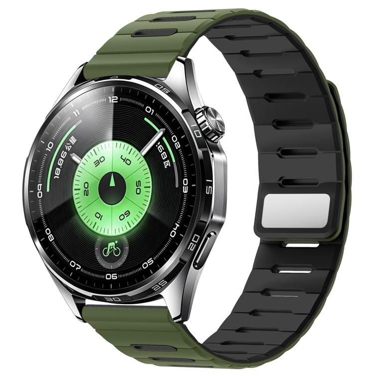 Horizontal Stripes Two Color Magnetic Silicone Watch Band, 22mm