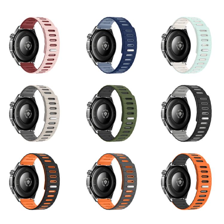 Horizontal Stripes Two Color Magnetic Silicone Watch Band, 22mm