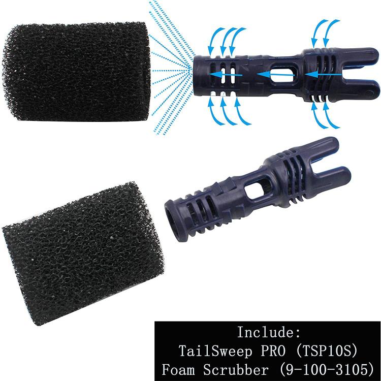Black foam scrubber pads with blue mounting holders for TailSweep Pro cleaning