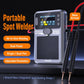 Portable spot welder unit with front control panel and connected welding pen cables
