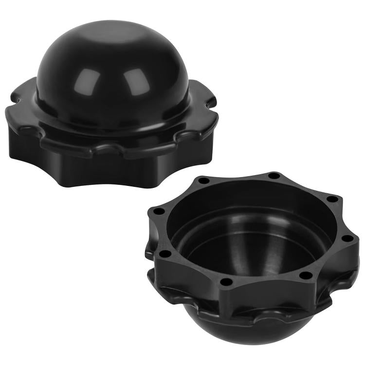 Black pool stopper cap with dome top and flanged rim, open center