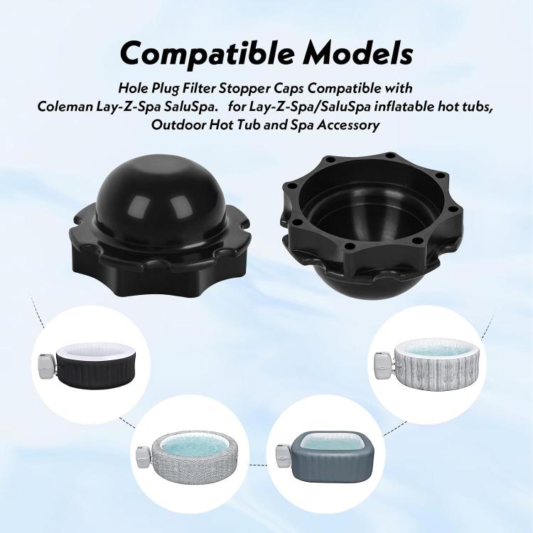 Black pool stopper caps with dome cover and open flanged outlet plug