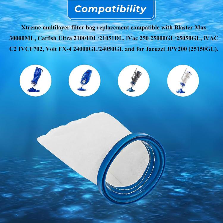 Pool vacuum multi-layer filter bag with blue rim, white fleece material