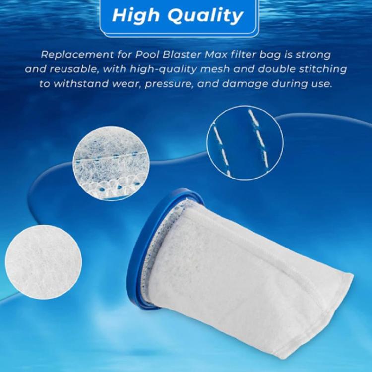 Pool vacuum replacement fleece filter bag with blue edge ring and white mesh pouch