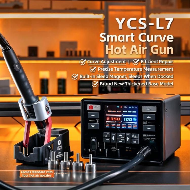 YCS L7 1400W High Power Smart Automatic Temperature System Curved Hot Air Gun Station with Automatic Sleep, US Plug, EU Plug