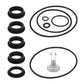 Air release valve ring washer set with black O-rings, gasket rings, and coiled tubing