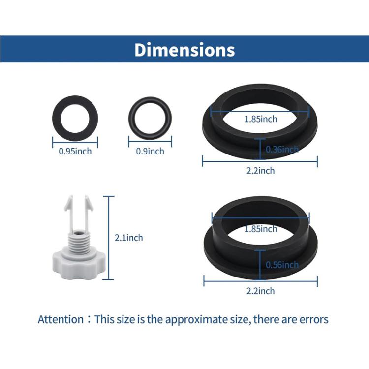 Black rubber gasket ring and white valve stem with small O-ring