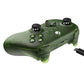 Green wireless game controller angled view with dual thumbsticks and face buttons