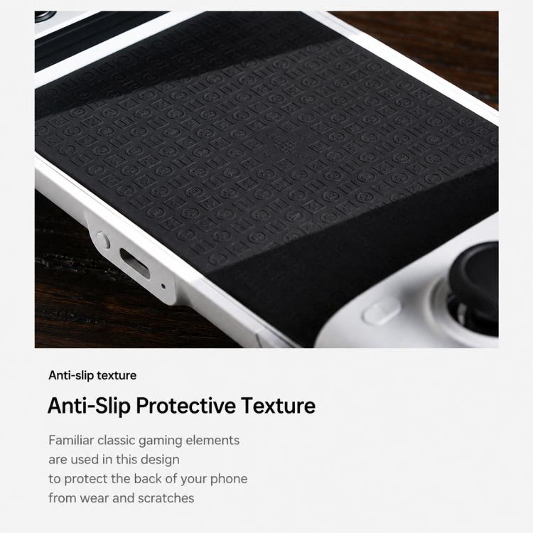 Anti-slip protective textured back plate on a white mobile game controller