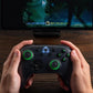 8BitDo Orion Youth wireless controller held in hands with green controls