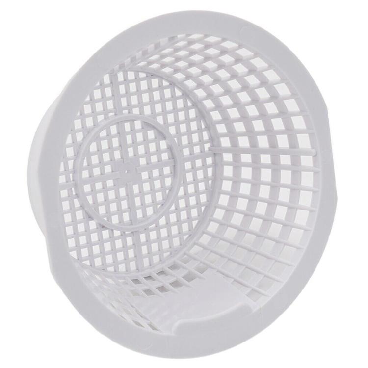 Round white skimmer filter basket insert with circular separator piece and grid holes