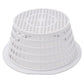 White plastic skimmer filter basket with raised rim and fine mesh grid top view