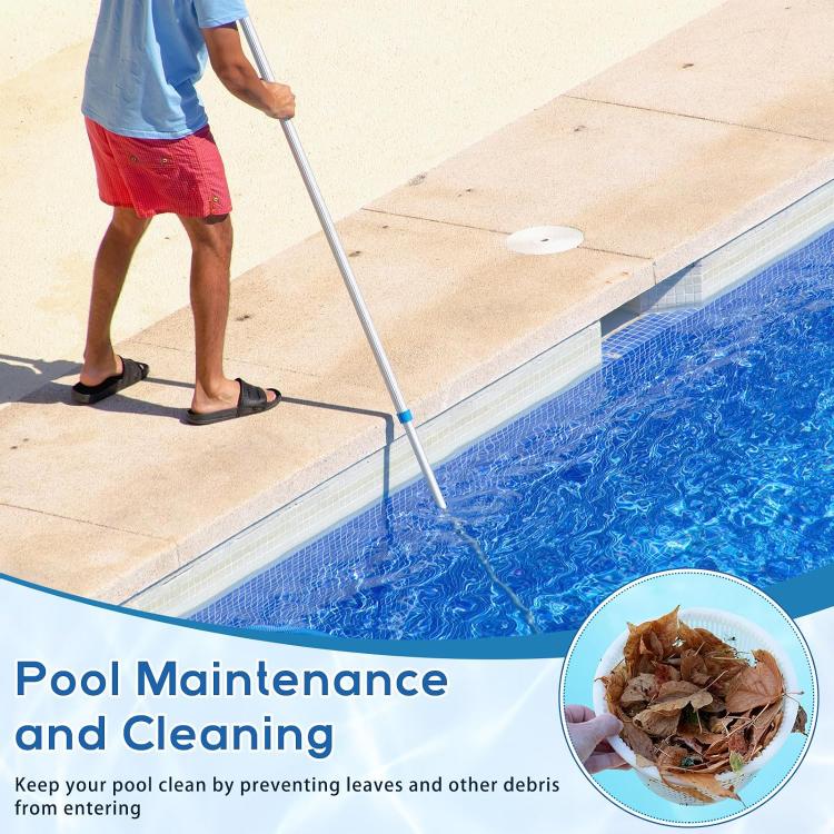 White pool skimmer replacement basket inset during pool maintenance and cleaning