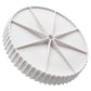 White circular pool drain cover with radial vanes and ribbed outer rim