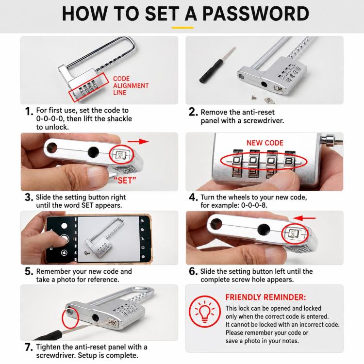 Adjustable Lock-Length Combination Lock for Cabinet Door Handles