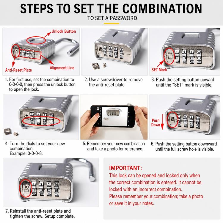 All-Metal Combination Padlock Heavy-Duty Lock for Warehouse & Garden Gate
