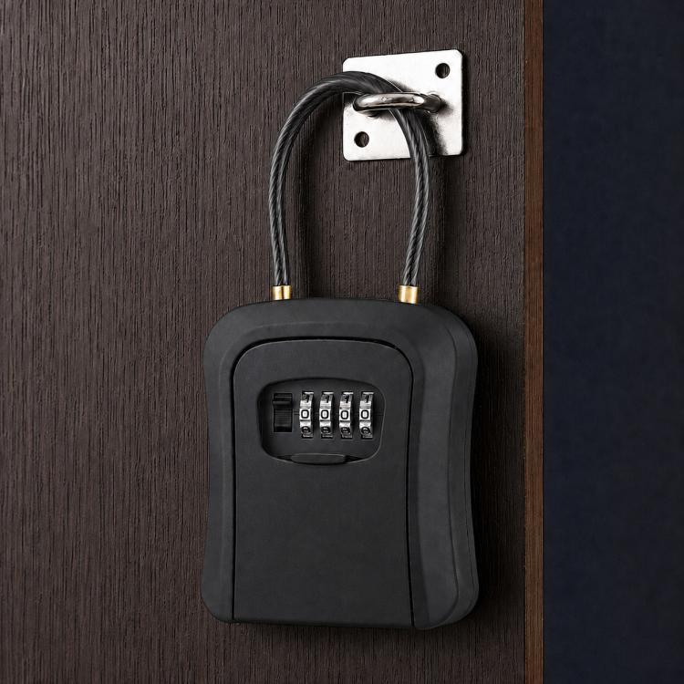 Wall-Mount Key Storage Box Combination Lock with Steel Cable & Plastic Lock Body