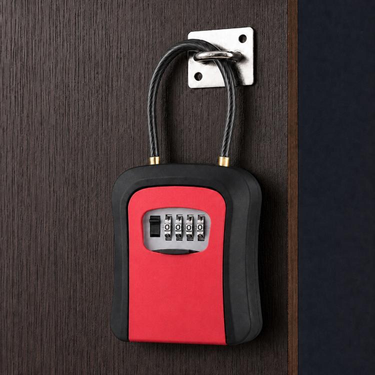 Wall-Mount Key Storage Box Combination Lock with Steel Cable & Plastic Lock Body