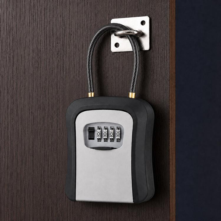 Wall-Mount Key Storage Box Combination Lock with Steel Cable & Plastic Lock Body