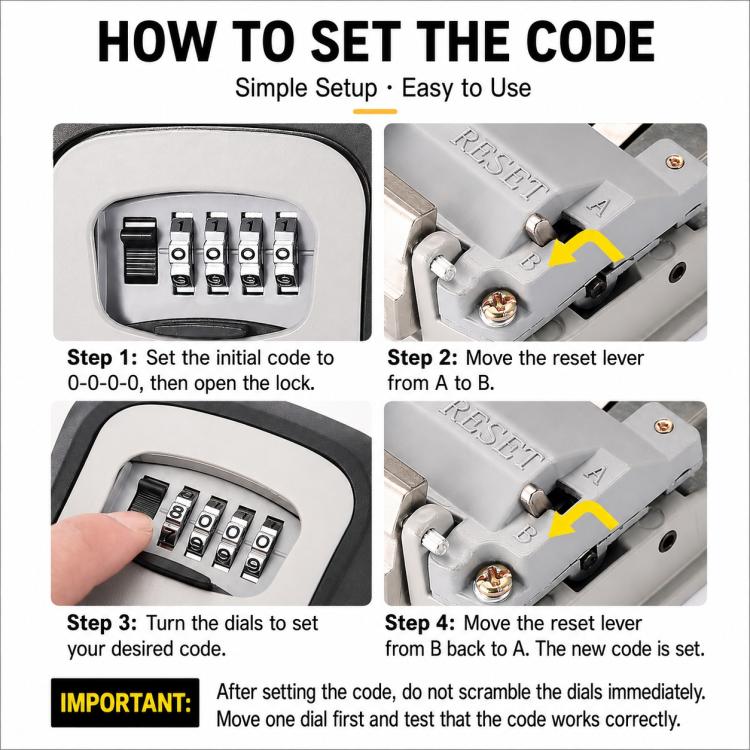 Wall-Mount Key Storage Box Combination Lock with Steel Cable & Plastic Lock Body