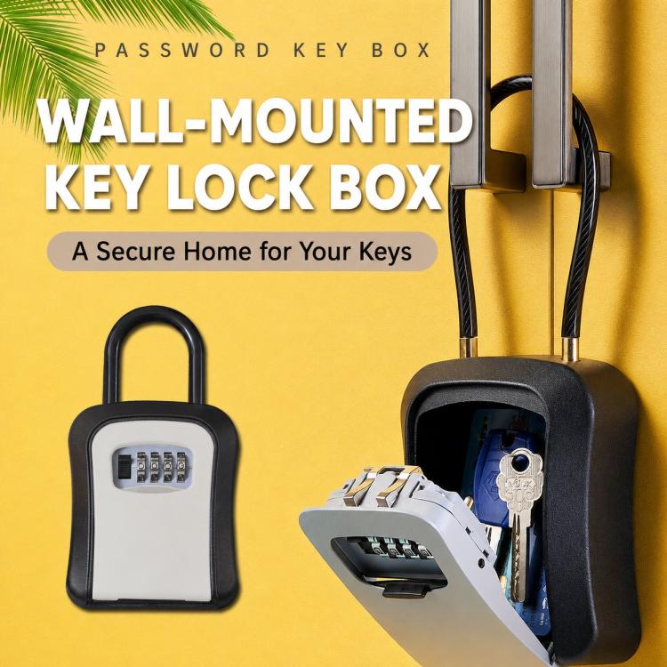 Wall-Mount Key Storage Box Combination Lock with Steel Cable & Plastic Lock Body