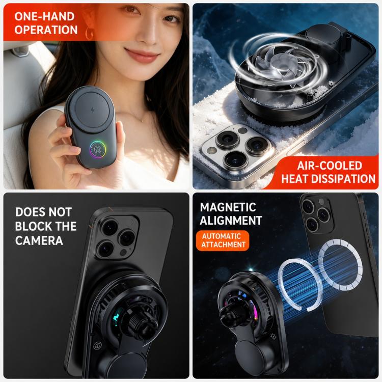 Black wireless charging mount with RGB indicator and visible camera pass-through cutout