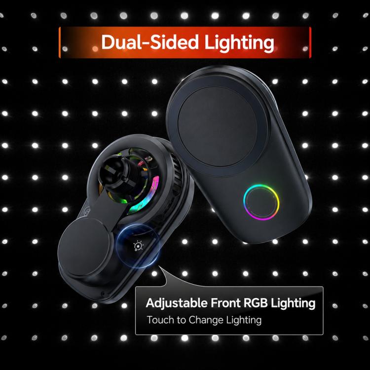 Black car charging mount with dual-sided RGB lighting and adjustable front light